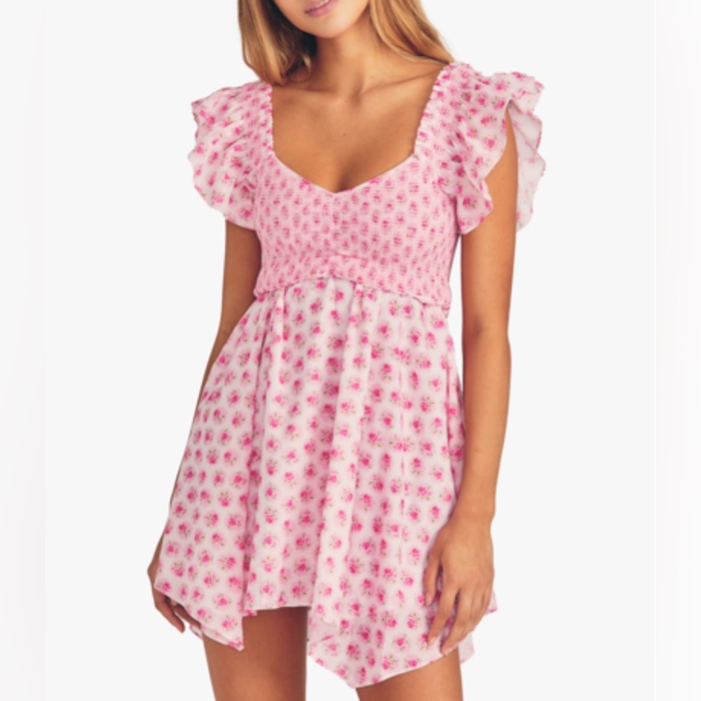 LOVESHACKFANCY  floral dress pink XS
